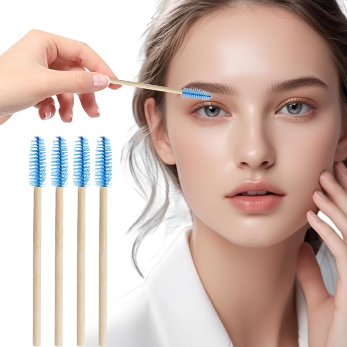 MyAoKuE-UP 100 Pack Bamboo Handle Mascara Wands Disposable Eyelash Brushes Lash Extension Tool, Blue