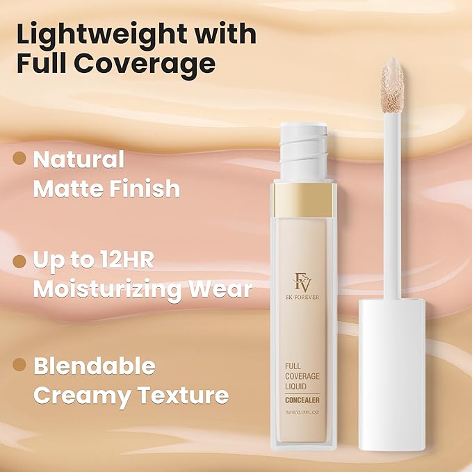 FV Waterproof Liquid Concealer, Lightweight & Longwear, Full Coverage for Dark Circles, Redness, Fine Lines and Acne, Matte Hydrating Concealer Makeup for Women, 03 Sand