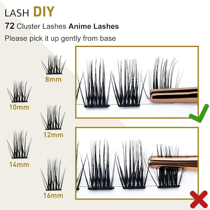 Lash Clusters B36 D Curl 12mm DIY Lash Extensions 72 Clusters Lashes C D Curl B&Qaugen Wispy Volume Lashes Eyelash Clusters Extensions Individual Lashes Cluster DIY at Home (B36,D-12mm)