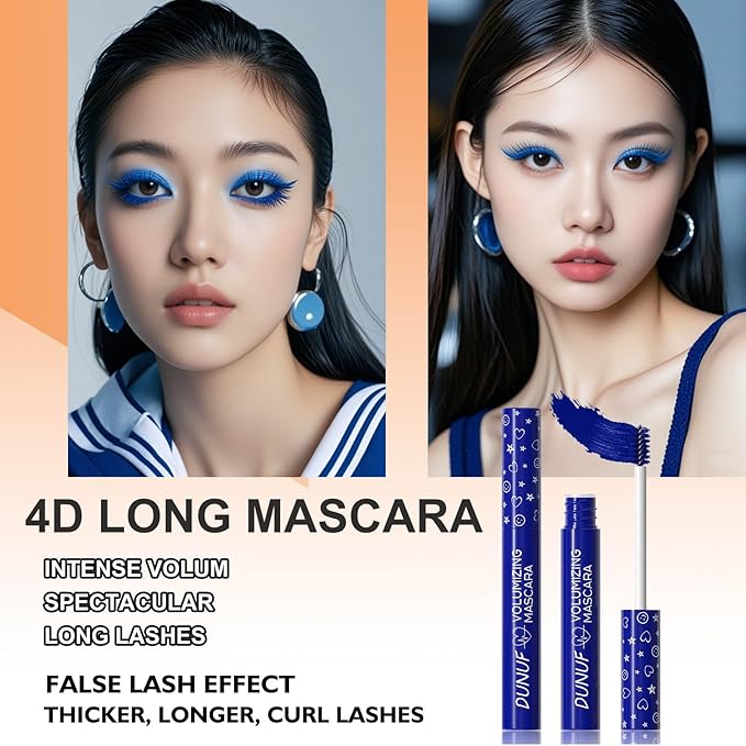 Blue Mascara Volumizing Lengthening Curling Mascara Hypoallergenic Smudge-proof Liquid Lash Extensions Water proof Lightweight Defining Long-wearing No Flaking, No Clumping (01#)