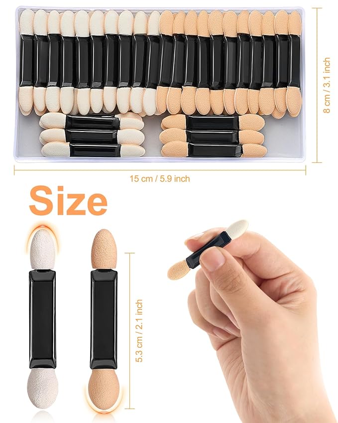 MORGLES 50Pcs Double Head Eyeshadow Applicators with A Container Sponge Makeup Applicators Cosmetic Tool Dual Sides Eye Shadow Brush