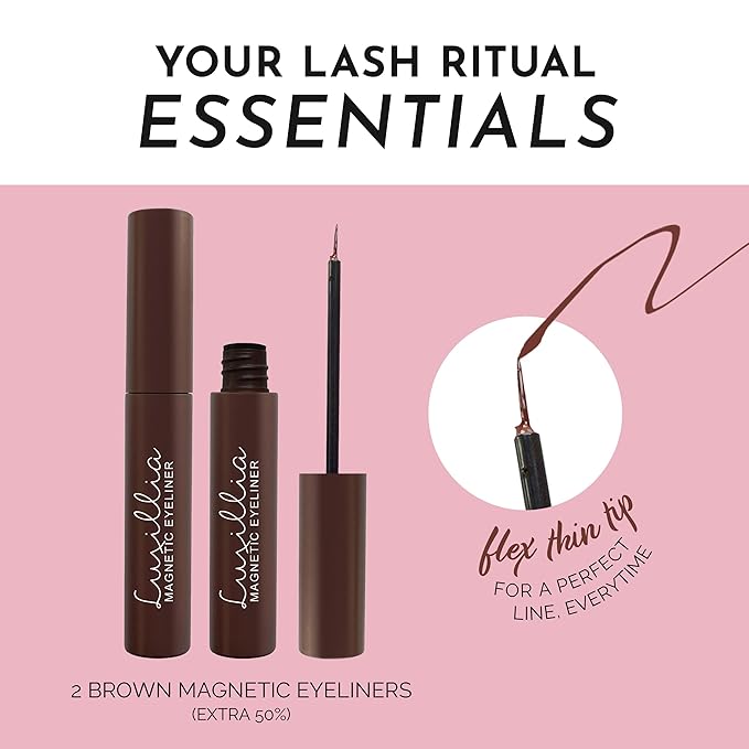 Luxillia Brown Magnetic Eyeliner for Magnetic Eyelashes, Upgraded Strongest Hold, Most Natural Look, Waterproof, Smudge Proof Liquid Liner (Pack of 2)