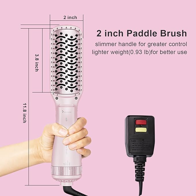 DAN Technology Hair Dryer, Negative Ion 3 in 1 Paddle Brush Dryer & Styler, Pink, 600W, for Damaged Hair, with 2 Speeds, 3 Heating Settings, Nylon Material, ALCI Safety Plug, [IN] Hair Care or Beauty