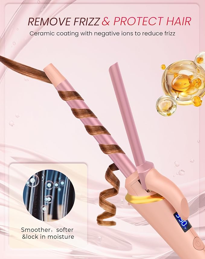 Ukliss Mini Curling Iron for Short Hair, Creates Perfect Tight Ringlets & Bangs, Fast Heat 30s, 5 Temp Settings, Dual Voltage, Auto Shut-Off & Anti-Scald Tip, Travel Friendly (Pink, 1/2 Inch)