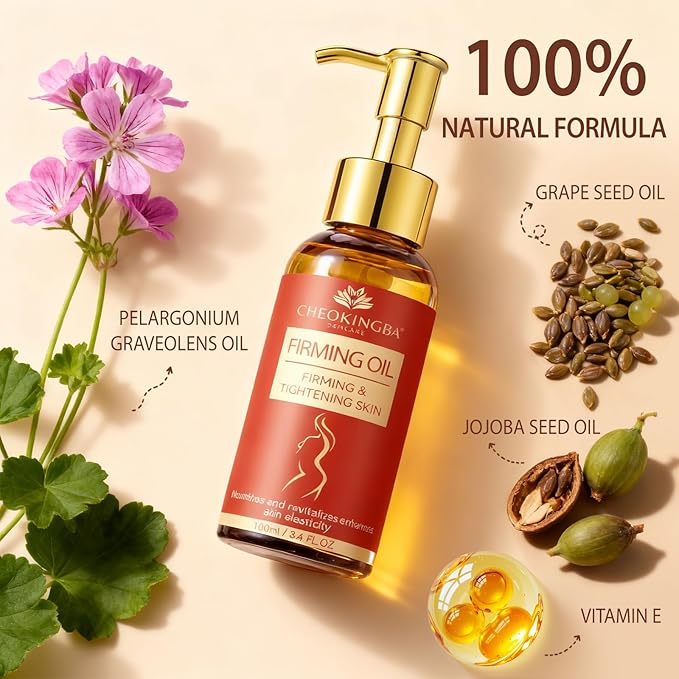 Body Firming Oil: Fast Absorbing Firming & Hydrating Skin Care with Jojoba, Grapeseed & Geranium Oils, Vitamin E | 3.4 Fl Oz Moisturizing Treatment Oil for Tightening After Shower