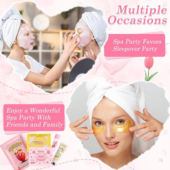 90 PCS Spa Party Supplies for Girls Women, Spa Party Favors Include Face Masks Skincare, Hand Cream, Lip Balm, Lip Mask and Under Eye Patches, Hair Band, Spa Birthday Sleepover Party Supplies