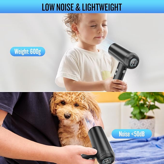 2025 Updated Hair Dryer, 200000 RPM High Speed Blow Dryer with Diffuser for Women, 1000 Million Ionic Hair Dryer with Brushless Motor, Low Noise Hair Blow Dryer for Curly Hair Dog Salon Travel, Black