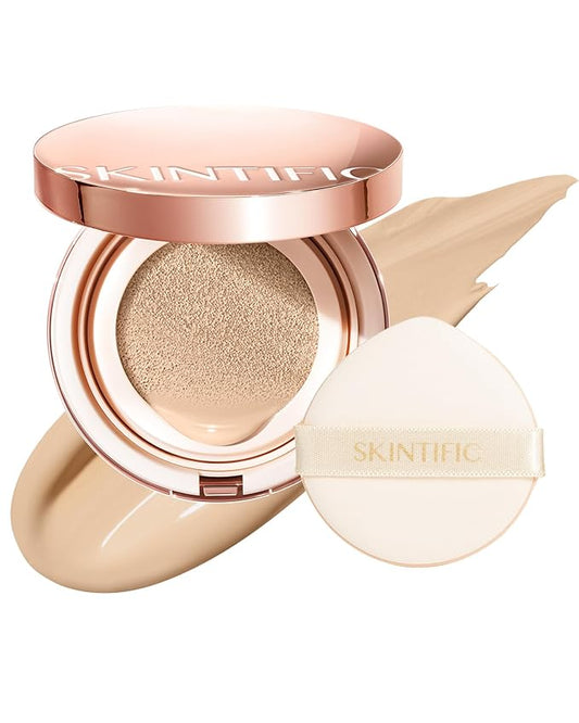 Full Coverage Cushion Foundation, Weightless, Skin Fit, Satin Glow Finish, Oil-Control Waterproof Foundation, Sweatproof Flawless BB Cream CC Korean Makeup