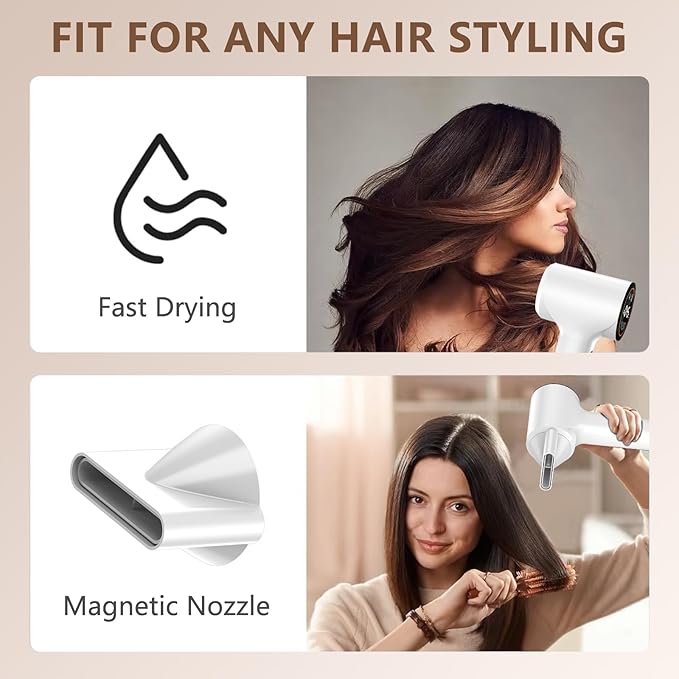 Hair Dryer,Plasma Hair Dryers for Women & Men - 110,000 RPM Professional High-Speed Blow Dryer with 400 Million Plasma, Magnetic Nozzle, HD Display & Cool/Hot Air Modes | Fast Drying & Thermo-Control