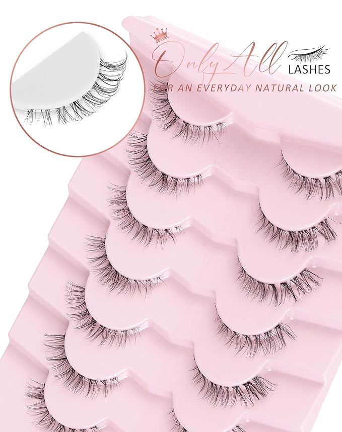 Onlyall Short Lashes Natural False Eyelashes 3/4 Small Lashes Fake Eyelashes Wispy Lashes Natural Lashes Clear Band Lashes 12mm Lashes H21