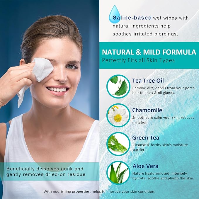 30PCS Eyelid Cleansing Wipes for Itchy & Dry Eyes, Saline Based Eye Wet Wipe with Tea Tree Oil, Daily Eye Cloths for Styes & Blepharitis, Moisture & Soothes Cleansing Wipes For Sensitive Eyes