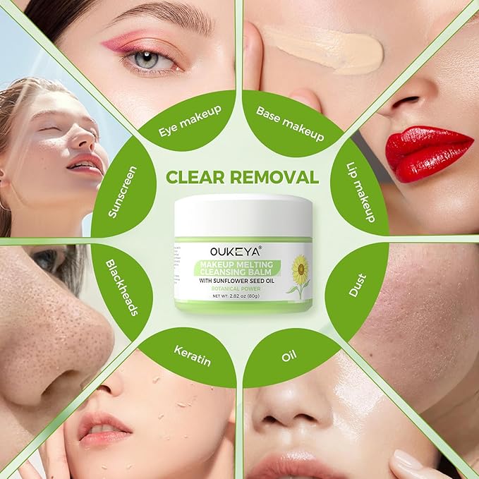 OUKEYA Cleansing Balm,Makeup Remover Balm-Natural Ingredients-Suitable for All Skin Types,Gently Remove Mascara, Eyeliner Makeup | Removes Dirt & Impurities 80g/2.82oz