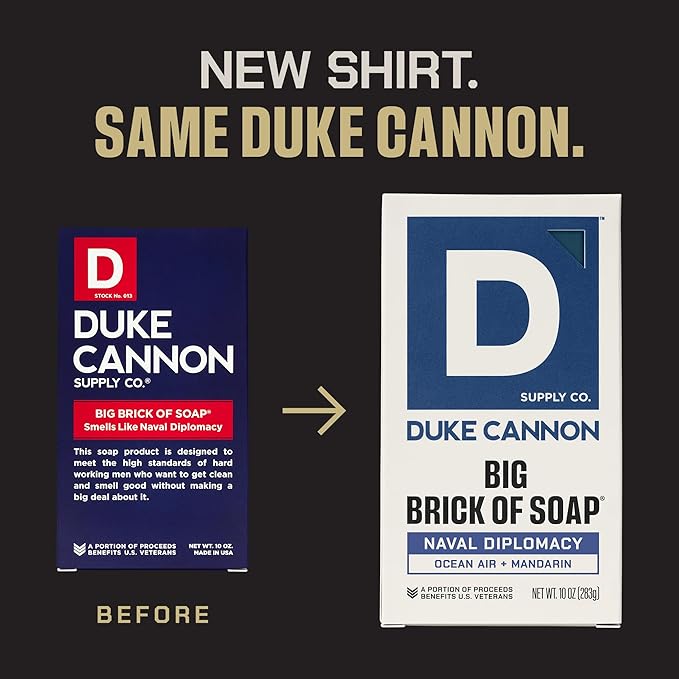 Duke Cannon Naval Diplomacy Big Brick of Soap - Ocean Air and Mandarin Scent - 10oz Bar Soap for Men Long -Lasting - Triple-Milled - Moisturizing with Natural Oils - Supports U.S. Veterans