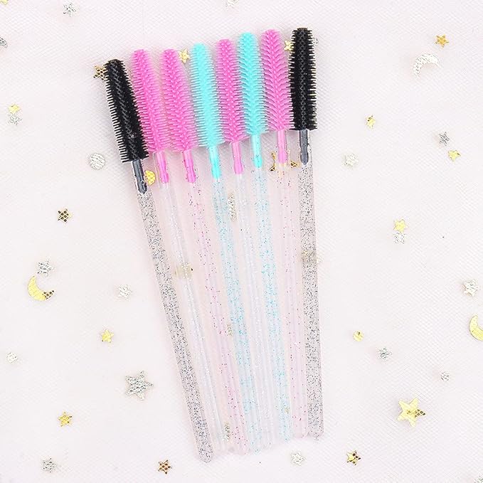100 Pcs Silicone Mascara Wands Disposable Eyelash Brushes for Extensions Lash Applicators Makeup Tool Kit (Crystal blue/Mint Green)