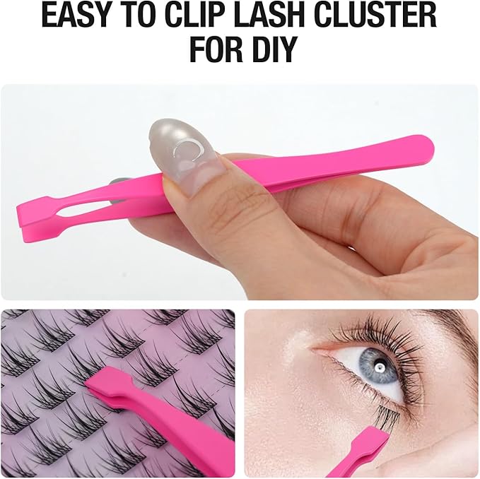 Lash Cluster Tweezers for DIY Individual Eyelash Clusters Tools with Case, Applicator for Mistake-Proof Artificial Lash Placement–Ergonomically Designed Handle Easy for beginner Blunt Design Safe Use