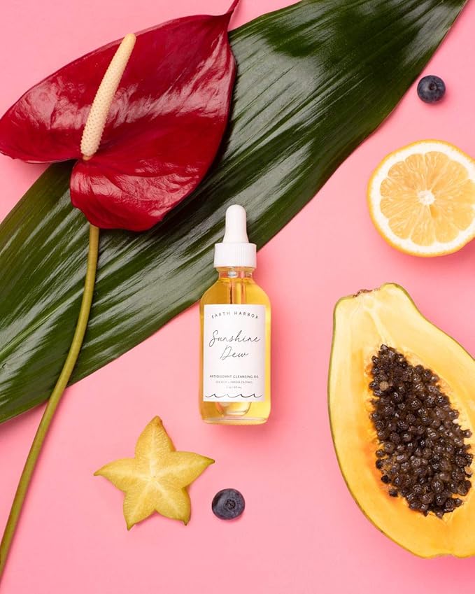 Earth Harbor | SUNSHINE DEW Cleansing Oil - Deep Cleanse & Makeup Remover | Papaya Enzymes and Sea Kelp | 2 fl oz