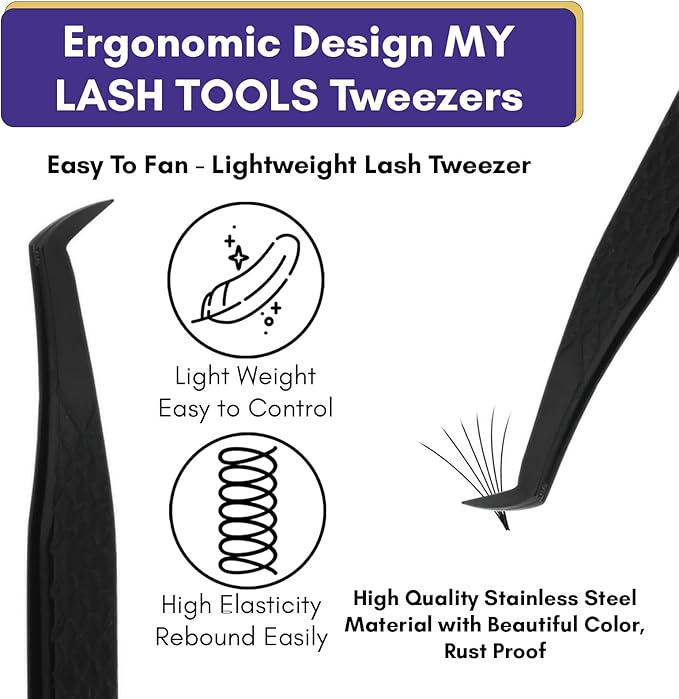 Fiber Tip Mega Boot Volume Lash Tweezer – Professional Eyelash Extension Tool, Diamond Grip, Non Slip, Stainless Steel Tweezers for Volume Fans, Classic, and Mega Volume Lash Applications (Black)