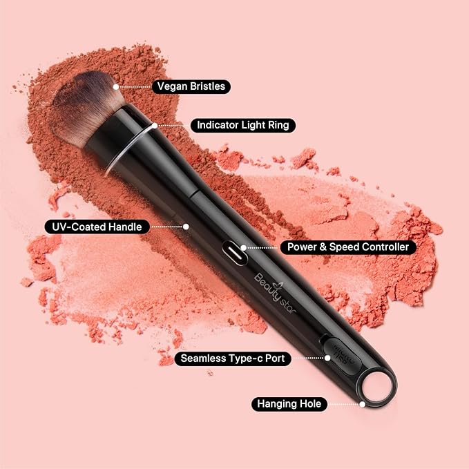 360° Electric Makeup Brush with 2 Replaceable Brush Heads, 2 Adjustable Speeds, Fast and Even Makeup Application, Time-Saving, Gift for Women
