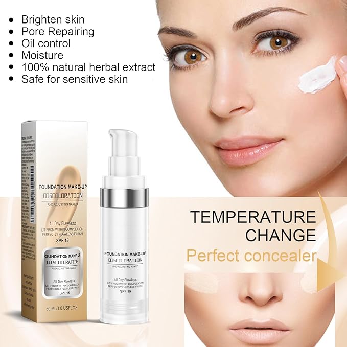 Flawless Colour Changing Foundation 30ML – Moisturizing & Long-Lasting Liquid Foundation with SPF 15, Full Coverage, Poreless & Waterproof, Natural Skin Tone Makeup for Face