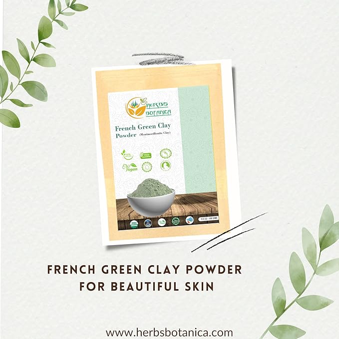 French Green Clay Powder 100% Pure & Natural Montmorillonite Clay for Face Masks, Skincare, and DIY Beauty Finely Ground Green Kaolin Clay 5.3 oz Resealable Pack