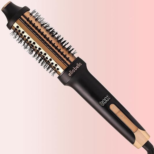 ELLA BELLA® Heated Round Thermal Blowout Brush • Negative ION Plasma Thermal Hot Hair Brush • Volumizer Styler & Curler in 1 • Fast HeatUp • Dual Voltage International Use • Swivel Cord, Auto ShutOff