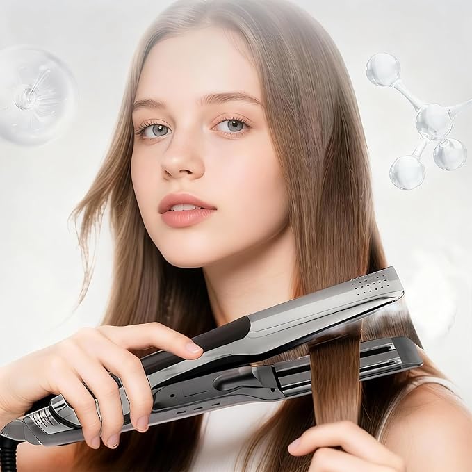 Hair Straighteners with Steam 2026 New Professional 2 in 1 Ceramic Flat Iron and Curler with 360° Swivel Cord Straightener and Curling Iron for Straight Curly Frizzy Hair, White