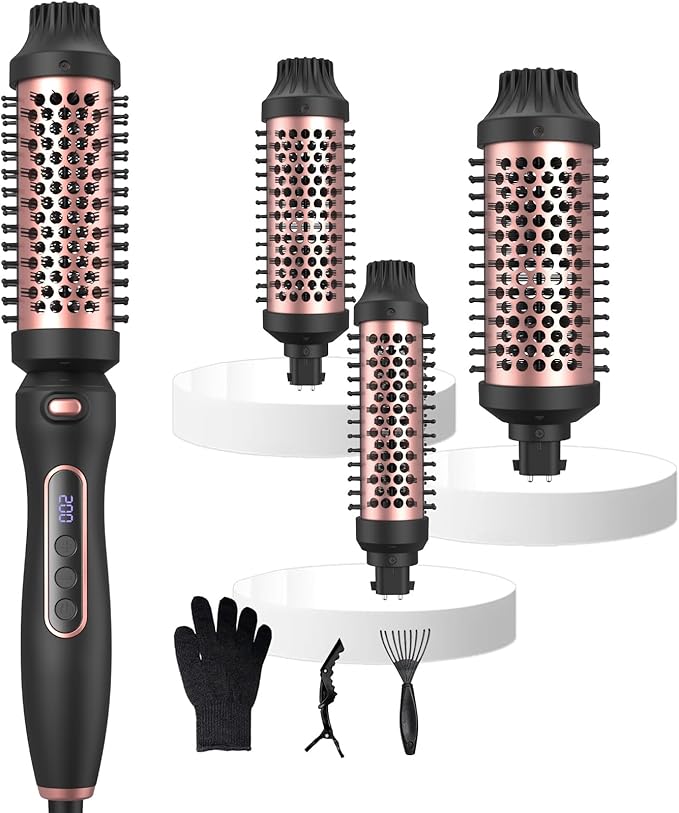 Thermal Brush 3 in 1 Set Ionic Heated,1.25"&1.5"&1.75" for Blowout Look Hot Hair Curling Iron Brush with 11 Temp Settings Digital Display Fast Heated for Women Volume & Smoother Portable (Pink)