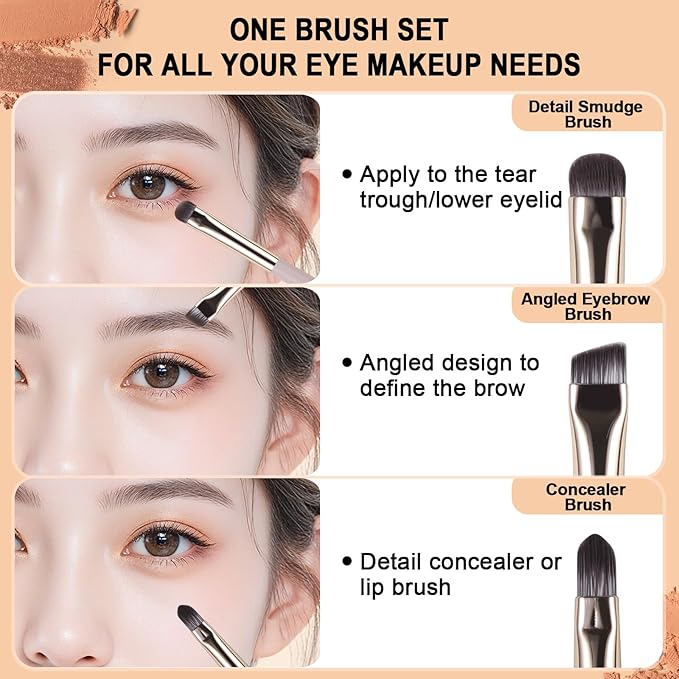 Eye Makeup Brush Set, 6Pcs Professional Blending Eyeshadow Makeup Brushes with Synthetic & Wood Handle Angled Eyebrow Brush Cruelty-Free & Vegan for Liquid, Cream, Powder Concealer Brows Eye shadows