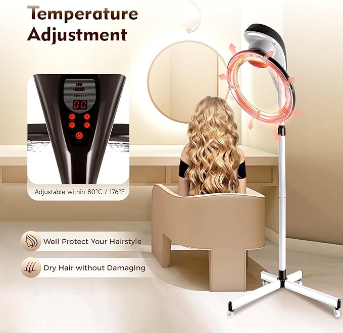 Multifunction Stand Hair Dryer, 950W Free-Stand Hair Dryer Color Processor Drying Perming Machine Orbiting Rotating Hair Perm Salon Styling