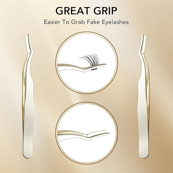 Stainless Steel Lash Applicator Tweezers - Curved Lash Clamper for False Lashes Application and Removal