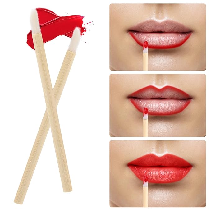 100pcs Disposable Bamboo Handle Lip Brushes Lipstick Lip Gloss Wands Applicator Makeup Tool