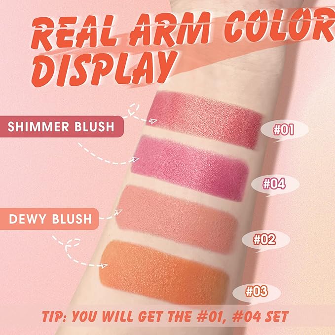 2 Pcs Cream Blush Sticks - Natural & Matte, Lightweight, Blendable Makeup Kit - Shimmer Blush (#01 Pink, #04 Fuchsia)