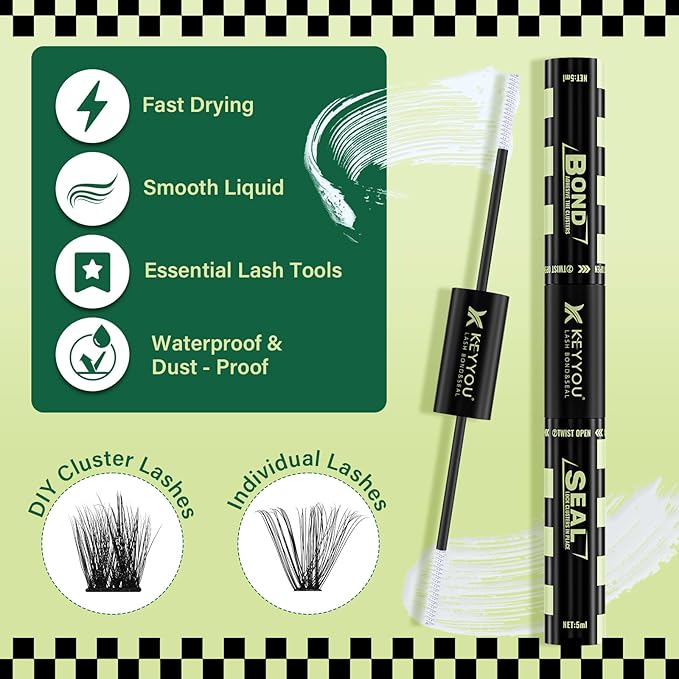 Lash Bond and Seal 10ML White Bond and Seal Lash Glue KEYYOU Lash ClUSter Glue MasUSra for Long Lasting WaterProof Lash Extension Glue Clear-5ml+5ml