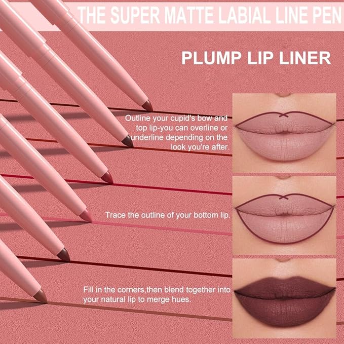 Dark Purple Matte Lip Liner Pencil, Long-Lasting Creamy Formula for Shaping & Sculpting Lips, Matte Velvet Pigmented Lip Liner Crayon Lipstick 06#