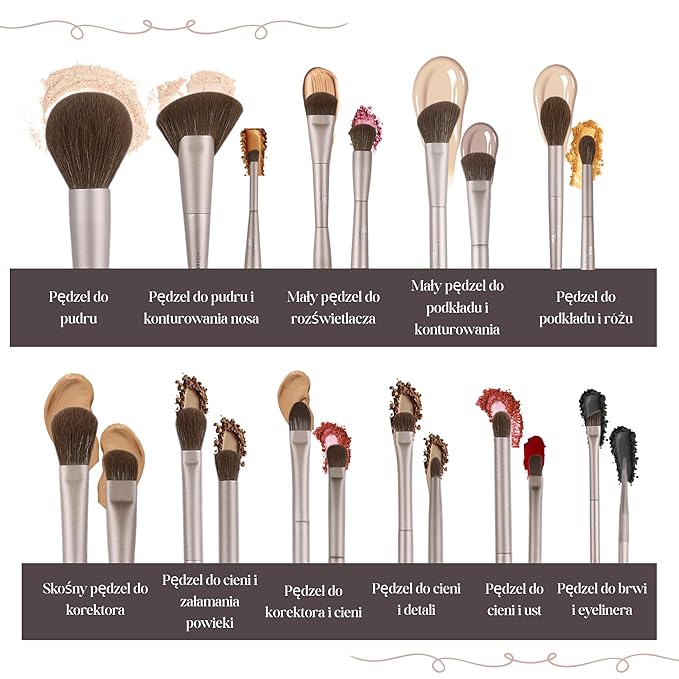 Double Ended Makeup Brush Set (11 Pieces) - Includes Foundation, Powder, Concealer, Highlighter, Contour, Eye Shadow & Blush Brushes - Face & Eye Make Up Brush with Synthetic Bristles