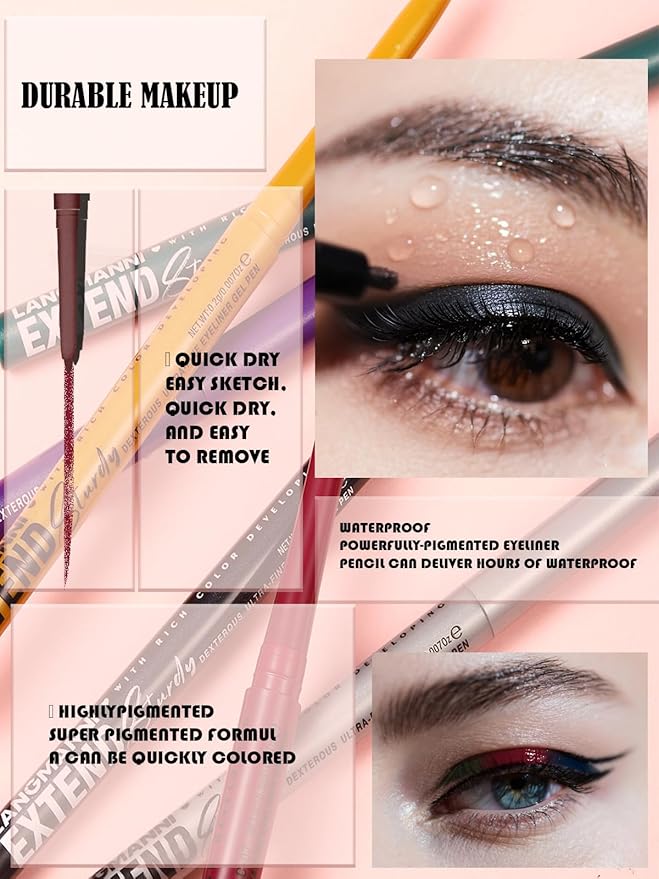 Silver Gel Glitter Eyeliner Pencil, Metallic Waterproof Smudge-Proof Creamy Retractable Smooth Eye Liner pencil, Hypoallergenic Long Lasting Eyeliner Brightener Pen Crayon Eye Makeup Gift for Women#02