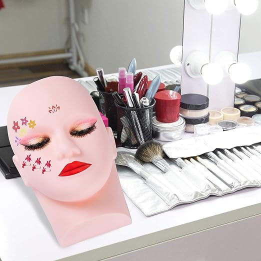 Pro Training Mannequin Flat Head Practice Make Up Eye Lashes Eyelash Extensions,Practice Training Head Manikin Cosmetology Mannequin Doll Face Head-2 Pack
