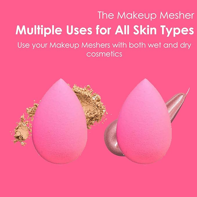 The Makeup Mesher- 2 Piece Makeup Blender Cruelty & Latex-Free, Streak-Free Highly Dense Large and Mini Travel Beauty Sponge from GK (1, Hot Pink)