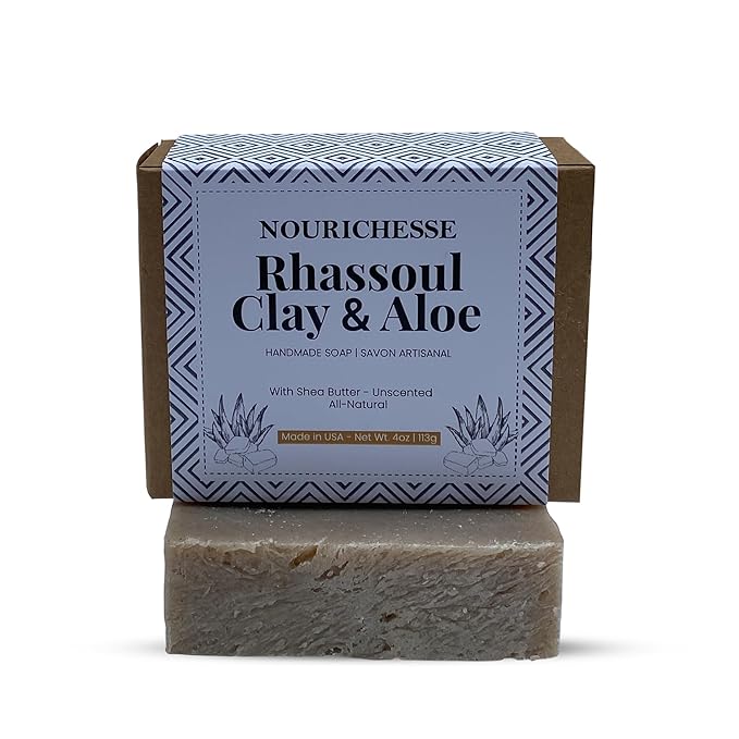 – Unscented Rhassoul Clay & Aloe Soap Bar for Men, Women | Cold Process Handmade Soap Bar for Body | Exfoliating & Moisturizing | Natural and Organic Ingredients