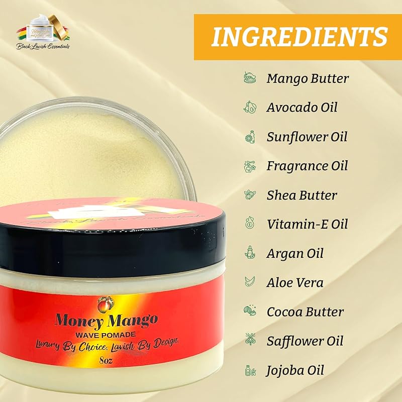 Ultra-Smooth 360 Wave Pomade for Men, Deep Waves, Strong Hold and Shine for Wavy Hair, Shea Butter and Mango Butter, Non-Greasy Formula (Money Mango Pomade, 8oz)