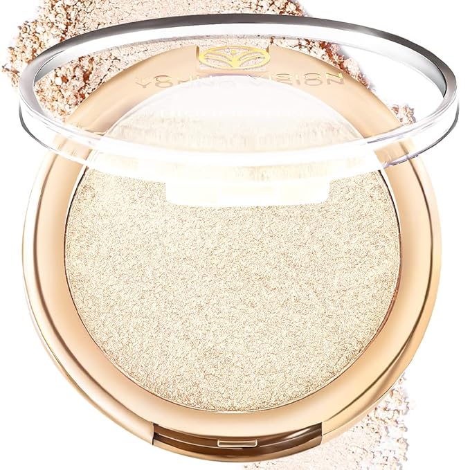 YOUNG VISION Pressed Powder Highlighter, Baked Natural Glow Contour Powder & Face Highligher, Cruelty-Free, Shimmer Highlighting Makeup for Face, Eye, Eyeshadow, Body, Skin (Gold)