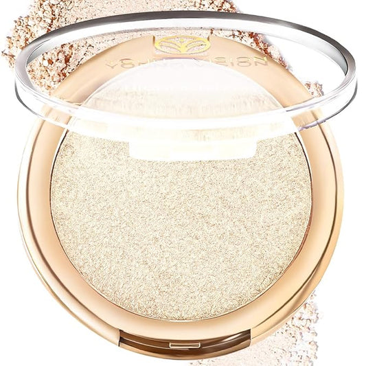 YOUNG VISION Pressed Powder Highlighter, Baked Natural Glow Contour Powder & Face Highligher, Cruelty-Free, Shimmer Highlighting Makeup for Face, Eye, Eyeshadow, Body, Skin (Gold)