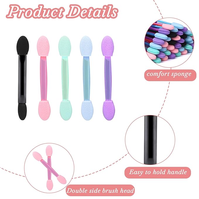 50 Pcs Disposable Double Head Eyeshadow Sponge Brushes Eyeshadow Applicators Dual Sides Eye Shadow Sponge Applicators Eyeshadow Brushes Makeup Applicator Cosmetic Tool(Multicolor)