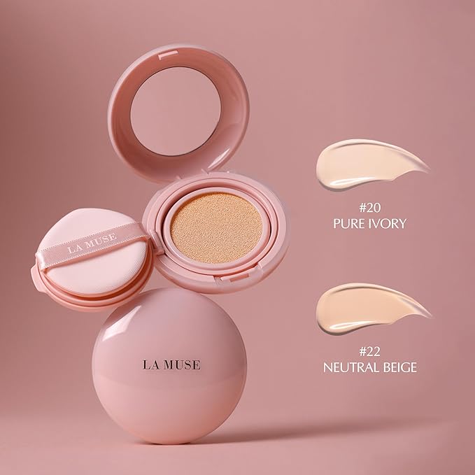 LA MUSE Glow Cushion Foundation No.20 Pure Ivory | Matches Your Skin Tone Perfectly | 65% Hyaluronic Acid Formula Moisturizes Dry Skin | Natural Radiant Glow, Smooth Texture | Light to Medium Coverage