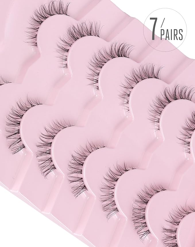 Onlyall Short Lashes Natural False Eyelashes 3/4 Small Lashes Fake Eyelashes Wispy Lashes Natural Lashes Clear Band Lashes 12mm Lashes H21