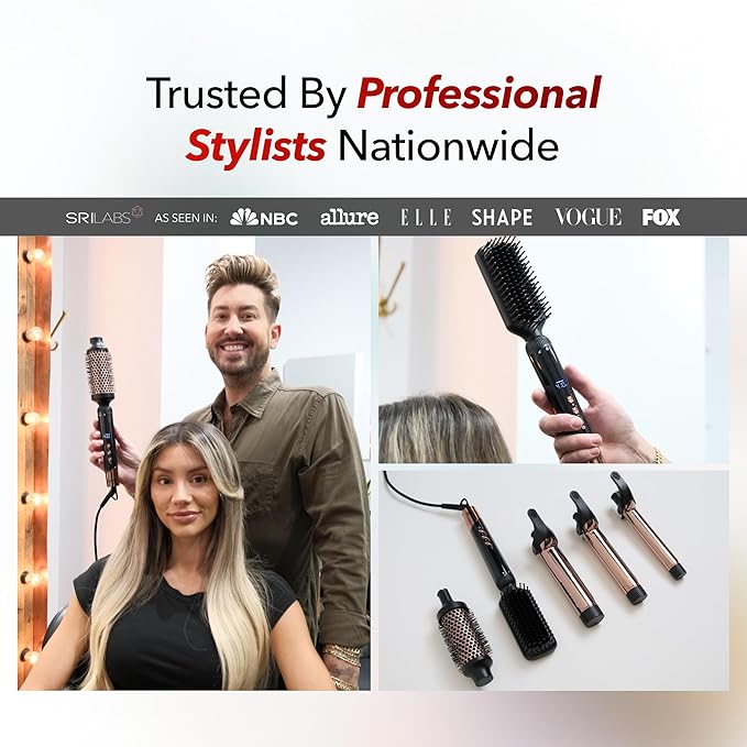 SRILabs CurlQ Curling Iron with 1 inch Extra Long Titanium Barrel, Ceramic Paddle Brush, and Thermal Brush with Rapid Heat Up, 12-Temperature Settings, and 360 Degrees Swivel Cord