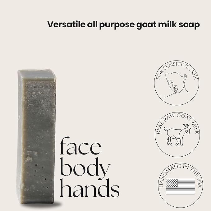 Amallow Premium Goat Milk Soap Bars - Dry Skin, Gentle, Organic & Soothing - Hand Made in USA with Real Goat Milk - Large 5 OZ (Pack of 4) - (Natural Charcoal)