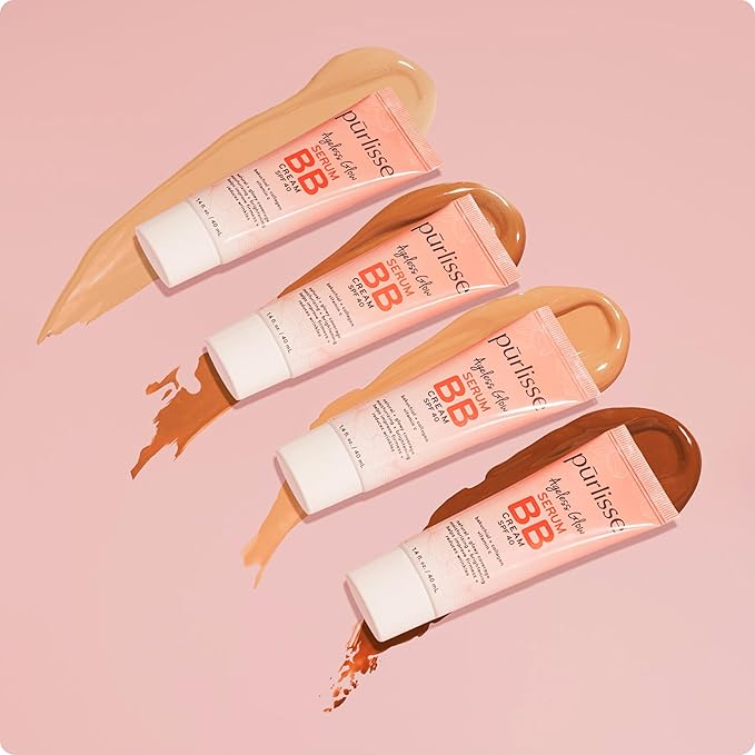 pūrlisse Ageless Glow Serum BB Cream SPF 40 - Glow BB Cream with SPF Enriched with Bakuchiol & Vitamin C to Help Improve Firmness & Reduce Wrinkles for Dewy Skin - Tan (1.4 oz)