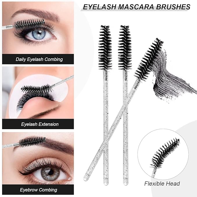 300 PCS Eyelash Extension Supplies Kit disposable micro cotton swabs with eyelash brush Lip brush Mascara Wand Applicator Eyelash Extension Kit Beauty Wand Kit (black)