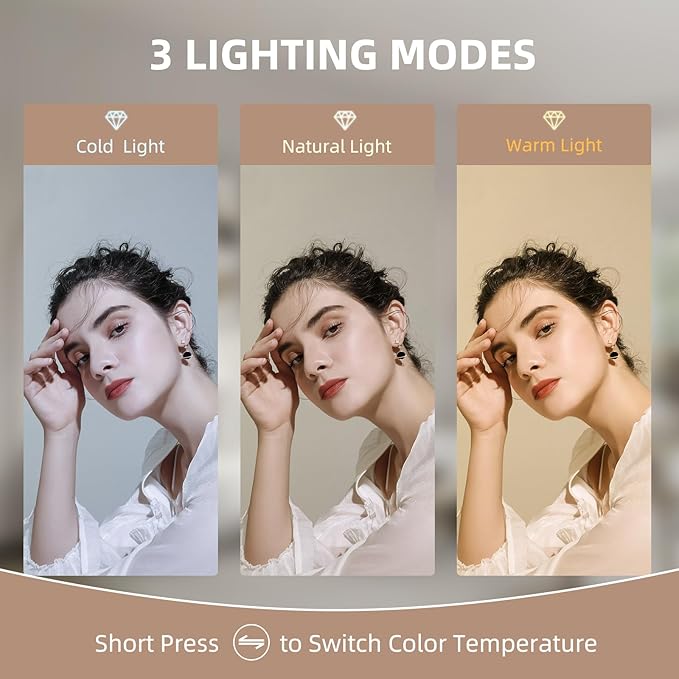 Misavanity Vanity Mirror with Lights Tempered Glass 22.8" x 18.1" Lighted Makeup Mirror with Light Strip Crushed Crystal 3 Colors Modes Dimmable Lights USB Charging Port and 10X Magnification, White
